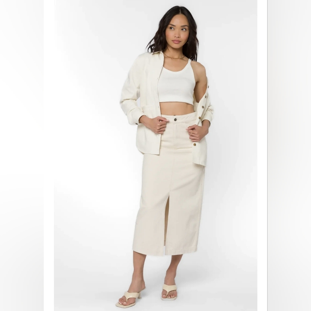 Velvet Heart Paulina Midi Denim Skirt Size L Ivory 90s NWT